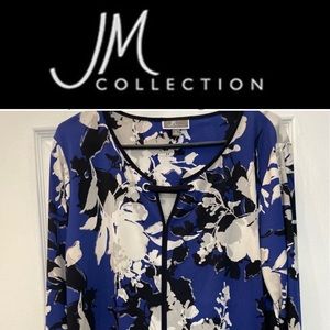 JM Collection Blue Floral Bell Sleeve Blouse